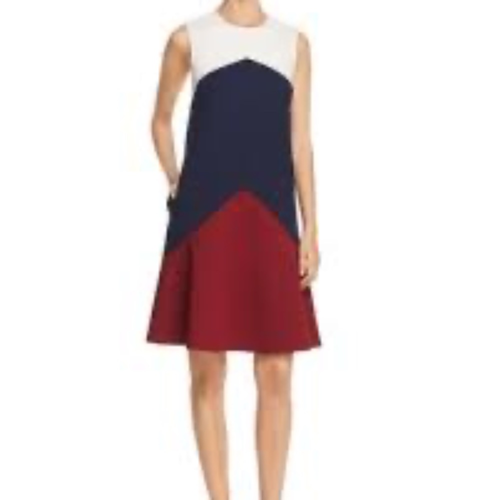 Tory Burch Willa Trapeze Colorblock Holiday Dress White Size XS‎